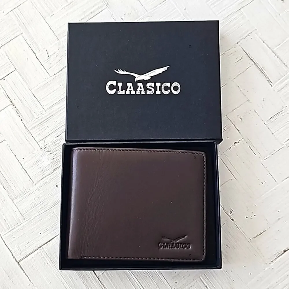 Claasico Genuine Leather Slim RFID Wallet For Men Brown Slimfold Billfold (NIB)